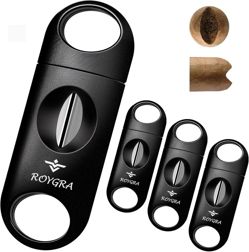 roygra V Cut Cigar Cutter Set (4 Pack), Enlarged V-Cut Fit All Cigars, Cigar Accessories for Men, Plastic Smoking Accessories Tool, Portable Sharp Clean Cut - Black - Image 1
